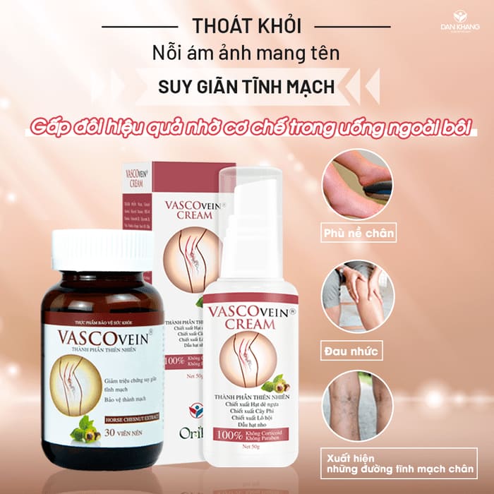 Trọn bộ sản phẩm Vascovein giải pháp toàn diện cho người bị suy giãn tĩnh mạch